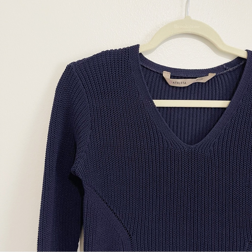 Athleta Navy Highline Pullover Sweater Tunic V-Neck Cotton Blend Women’s Size XS - Picture 5 of 7